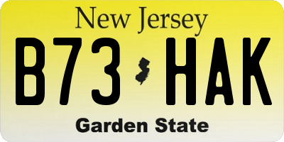 NJ license plate B73HAK
