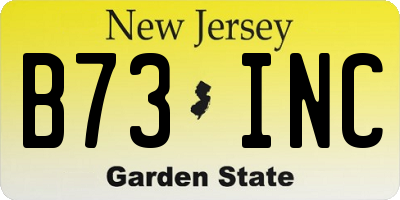 NJ license plate B73INC