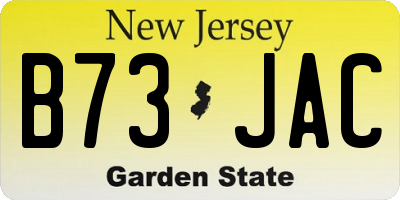 NJ license plate B73JAC