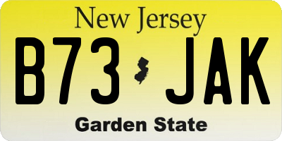 NJ license plate B73JAK