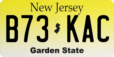 NJ license plate B73KAC