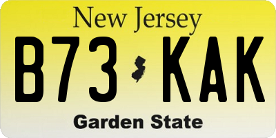 NJ license plate B73KAK
