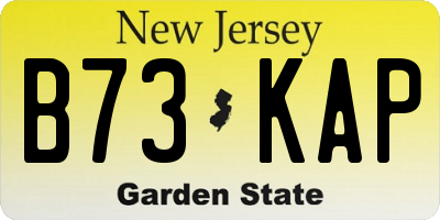 NJ license plate B73KAP