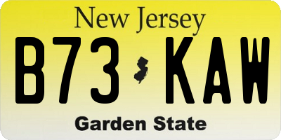 NJ license plate B73KAW