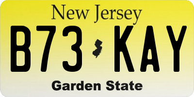 NJ license plate B73KAY
