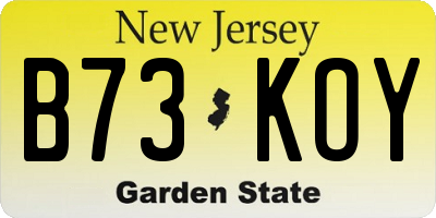 NJ license plate B73KOY