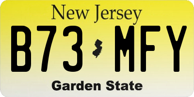 NJ license plate B73MFY