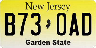 NJ license plate B73OAD