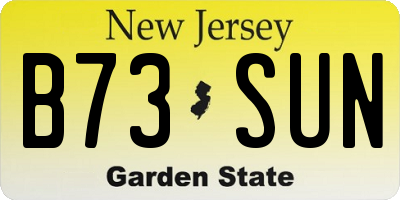 NJ license plate B73SUN