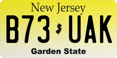 NJ license plate B73UAK
