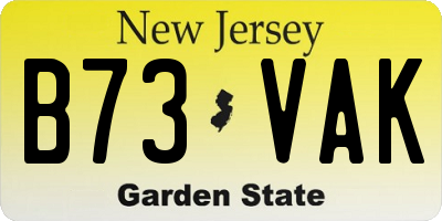 NJ license plate B73VAK