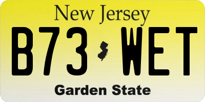 NJ license plate B73WET