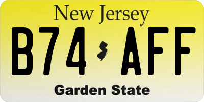 NJ license plate B74AFF