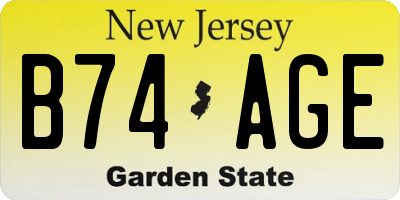 NJ license plate B74AGE