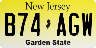 NJ license plate B74AGW