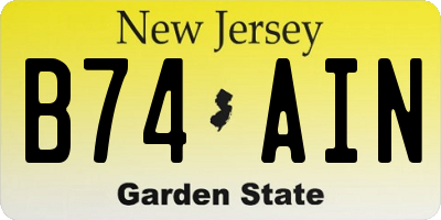 NJ license plate B74AIN