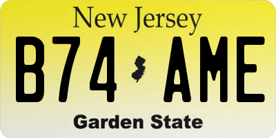 NJ license plate B74AME