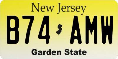 NJ license plate B74AMW