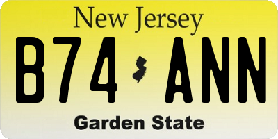 NJ license plate B74ANN