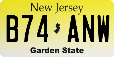 NJ license plate B74ANW