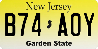 NJ license plate B74AOY