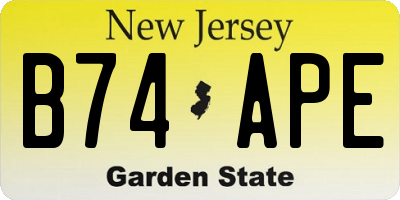 NJ license plate B74APE