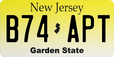 NJ license plate B74APT