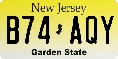 NJ license plate B74AQY