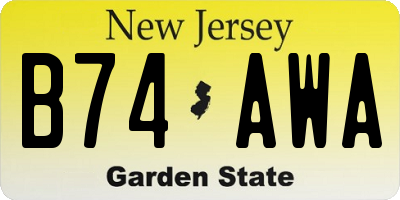 NJ license plate B74AWA