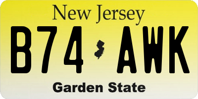 NJ license plate B74AWK