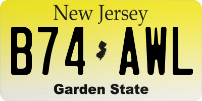 NJ license plate B74AWL
