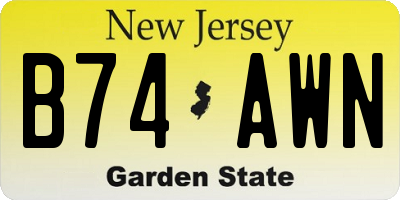 NJ license plate B74AWN