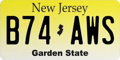 NJ license plate B74AWS