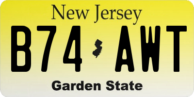 NJ license plate B74AWT
