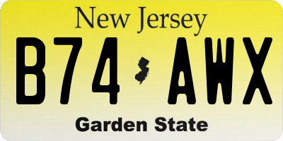 NJ license plate B74AWX