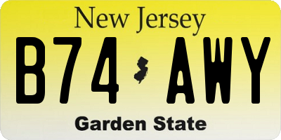 NJ license plate B74AWY