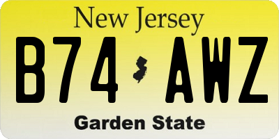 NJ license plate B74AWZ