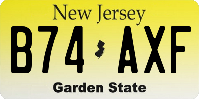 NJ license plate B74AXF