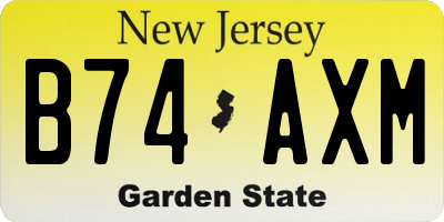NJ license plate B74AXM