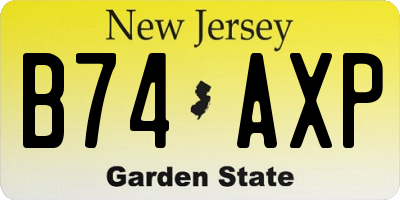NJ license plate B74AXP
