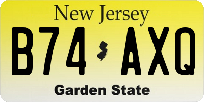 NJ license plate B74AXQ