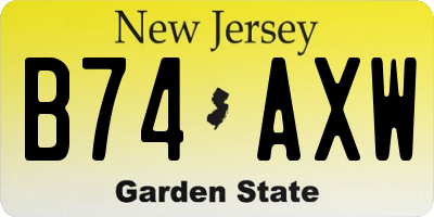 NJ license plate B74AXW