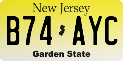 NJ license plate B74AYC
