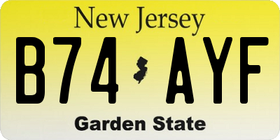 NJ license plate B74AYF