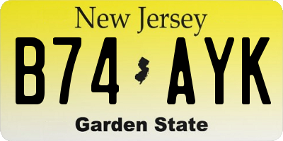 NJ license plate B74AYK