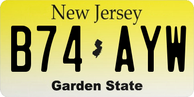 NJ license plate B74AYW