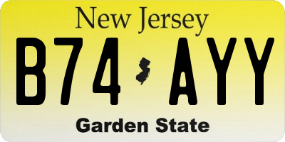 NJ license plate B74AYY