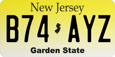 NJ license plate B74AYZ