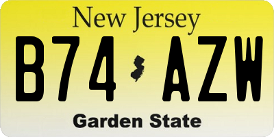 NJ license plate B74AZW