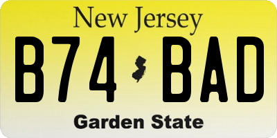 NJ license plate B74BAD
